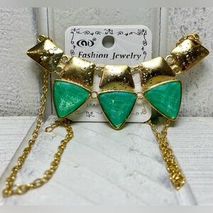 At Fashion Jewelry Lead Compliant Geometric Necklace Emerald Green Gemstones NWT